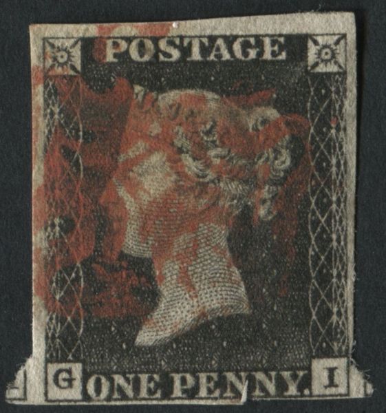 SG2 1d Black GI plate 7, close to good margins all round, red MX