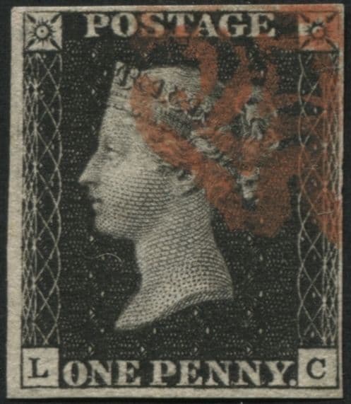 SG2 1d Black LC plate 6, margins clear all round Vermilion Maltese cross