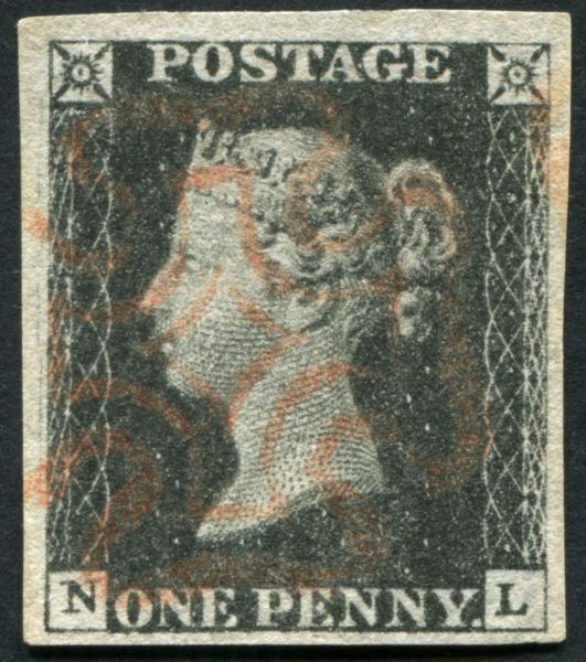 SG2 1d Black NL plate 5, a handsome large margined Penny Black