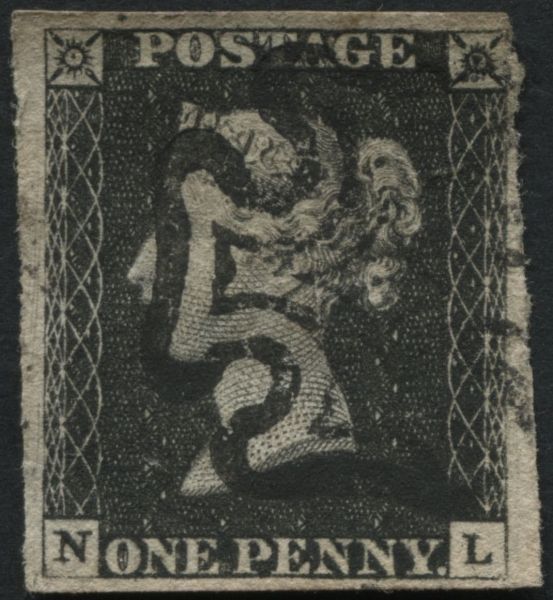 SG2 1d Black NL with margins all round, fine Black Maltese cross