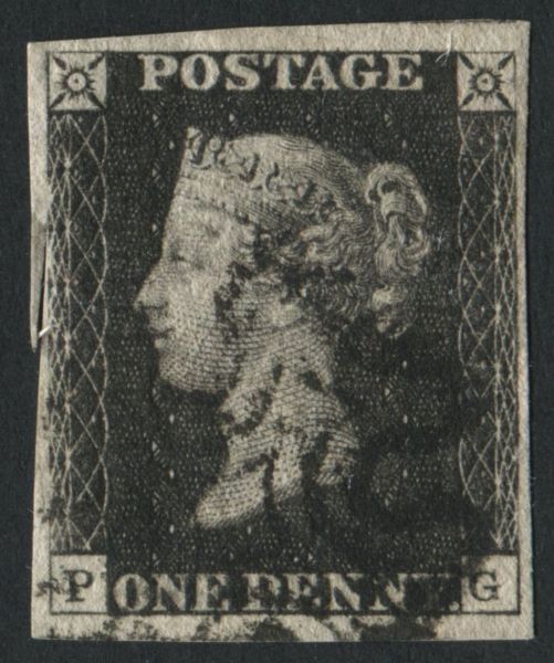 SG2 1d Black PG Pl.3 a fine impression with clear profile, Black MX 4 margin, slight shave at left