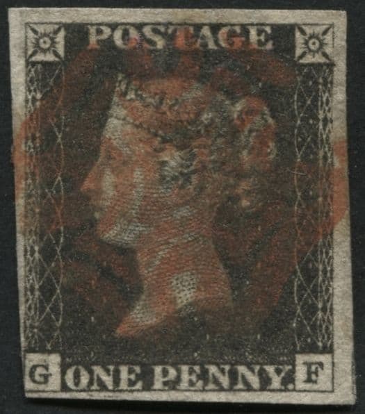 SG2 1d Black plate 1B GF, fine bright Red Maltese cross 3-4 margins