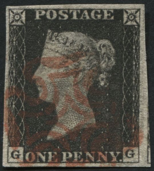 SG2 1d Black plate 1b GG, has 4 good to large margins