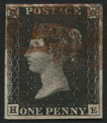 SG2 1d Black plate 1B HE, has a Brown Maltese cross which appears as a face mask! 4 margins