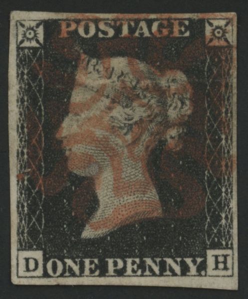 SG2 1d Black plate 4 DH, Orange-Red Maltese cross 4 clear margins