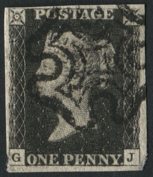 SG2 1d Black plate 5 GJ, 4 margins delicate Black MX, odd tiny fault