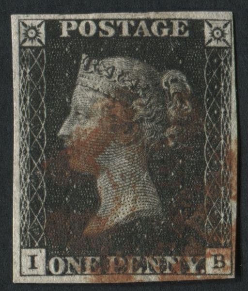 SG2 1d Black Plate 6 IH Fine, 4 Good Margins Blood Red Maltese Cross