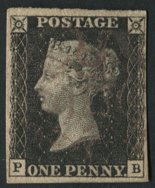 SG2 1d black plate 6 PB good margins all round pale brownish red MX