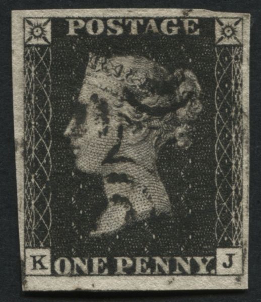 SG2 1d Black plate 8 KJ, 4 clear margins Black Maltese cross