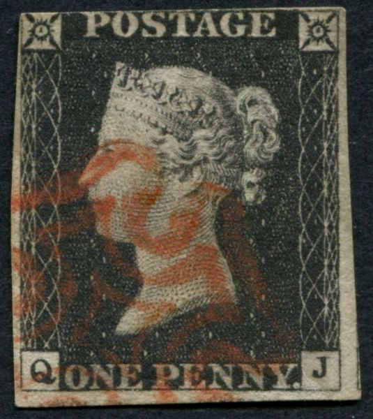 SG2 1d Black QJ light cancel, 3-4 margins