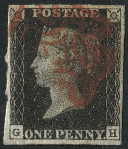 SG2 Pl5 1840 1d Black plate 5 GH 4 margins, Red MX