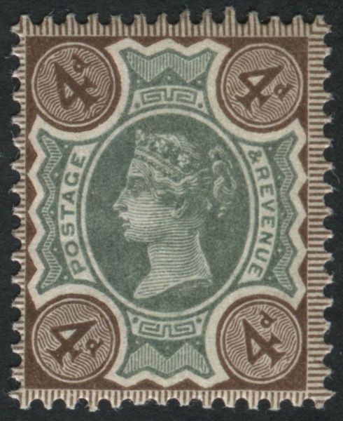 SG205 k33e(1) 4d Green and Purple Brown very fine mint variety, White 4 in 2 corners