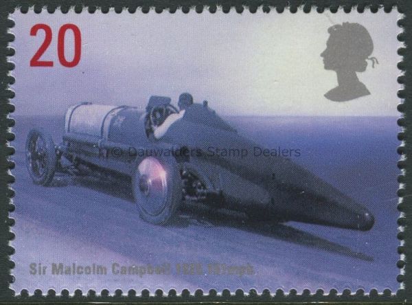 SG2059a 20p Sir Malcolm Campbell P14 x 13, Side Band Left 1998 Speed