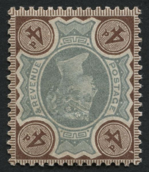 SG205wi 4d Green and Purple Brown Wmk Inv mint, SG Cat 950, small crease