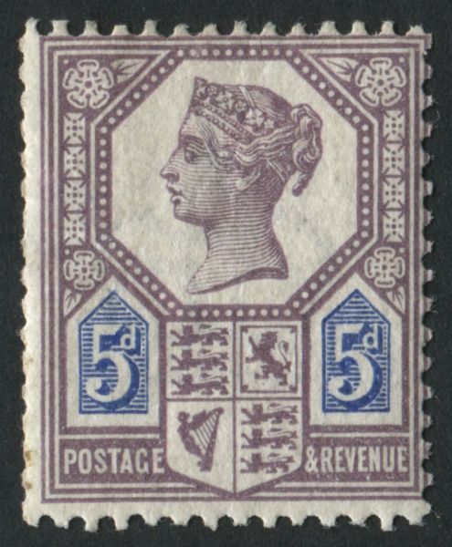 SG207 1887-92 5d dull Purple and Blue Die 1, nibbled perfs at left but very lightly mounted mint