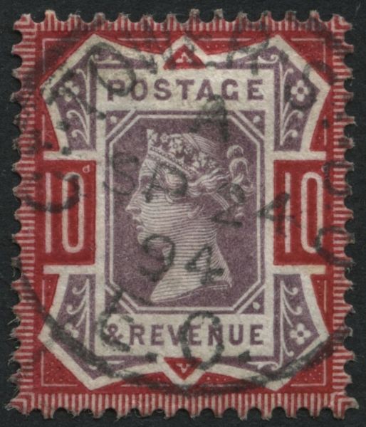 SG210a 1887 10d dull Purple & deep bright Carmine VF/U, superb Tower St. 1894 cds on copy