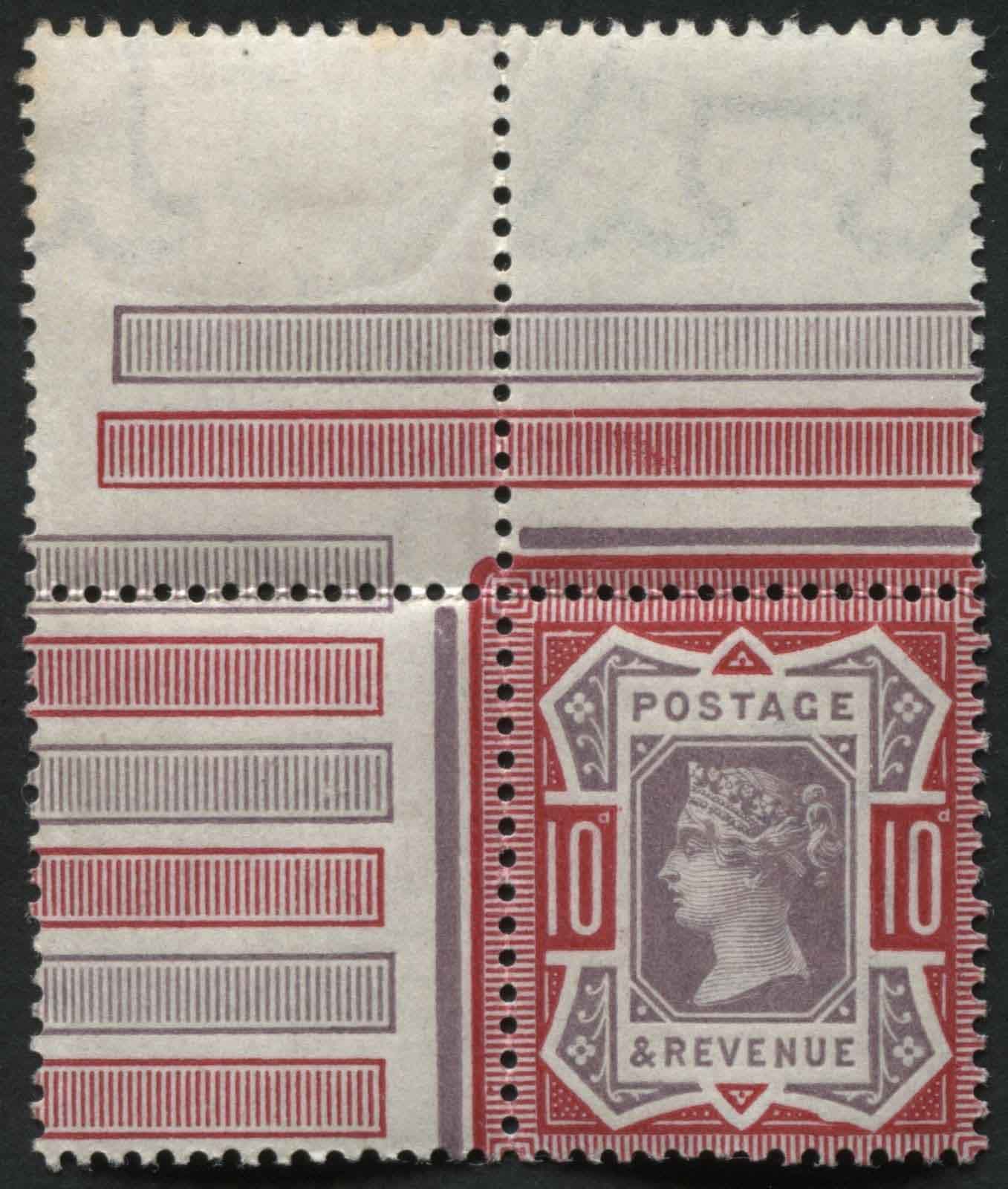 SG210b 10d dull Purple and dull Scarlet corner marginal, U/M