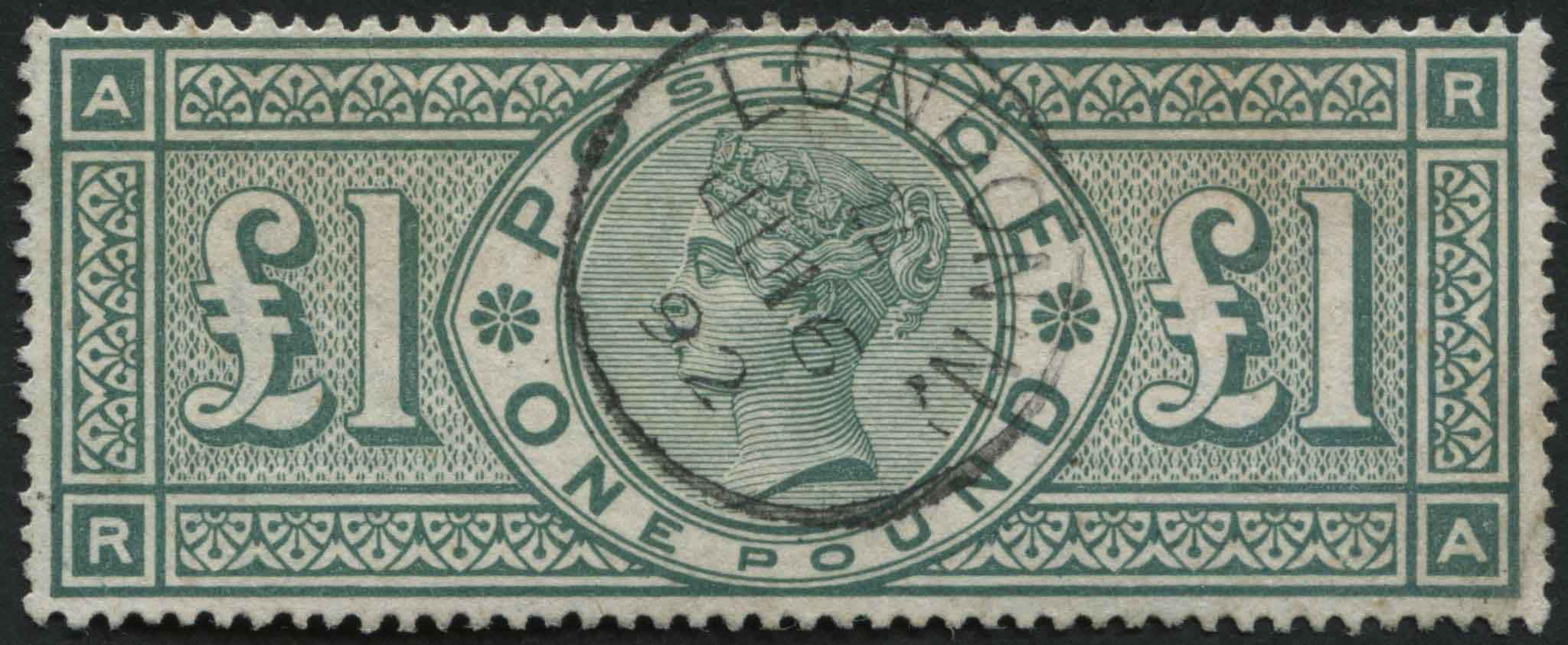 SG212 1 Green RA, a wonderful used example with crisp single London June 16.7.1892 cds