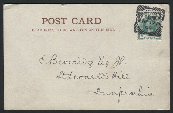 SG213 1900 (AP 17) 1/2d Green Neatly tied to a Postcard, Squared Circle Rare FDC