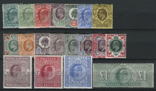 SG215-266 Edward VII set d - 1 (19) mint generally fine appearance, 5/- and 10/- have vertical cr