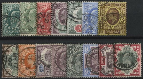 SG215-314 1902-1910 King Edward VII set of 15 superb used, each stamp has a light ring cancel