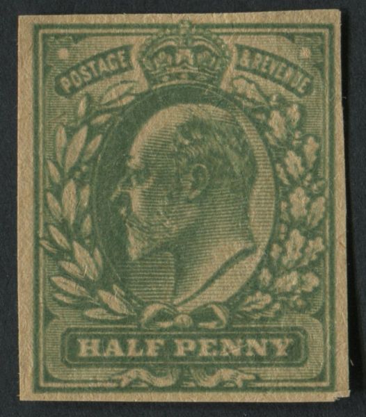 SG215var 1902-10 d Green imperf plate proof on thin toned paper without gum