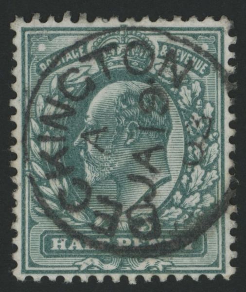 SG215var d Blue Green variety MIg, large diagonal scratch, from plate 11 SG Cat 190 (mint)