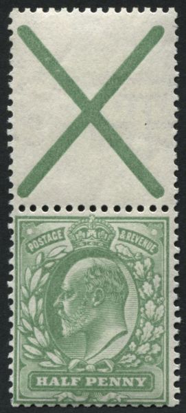 SG218a 1902-10 d Yellowish Green with St Andrews Cross at top, stamp fine U/M