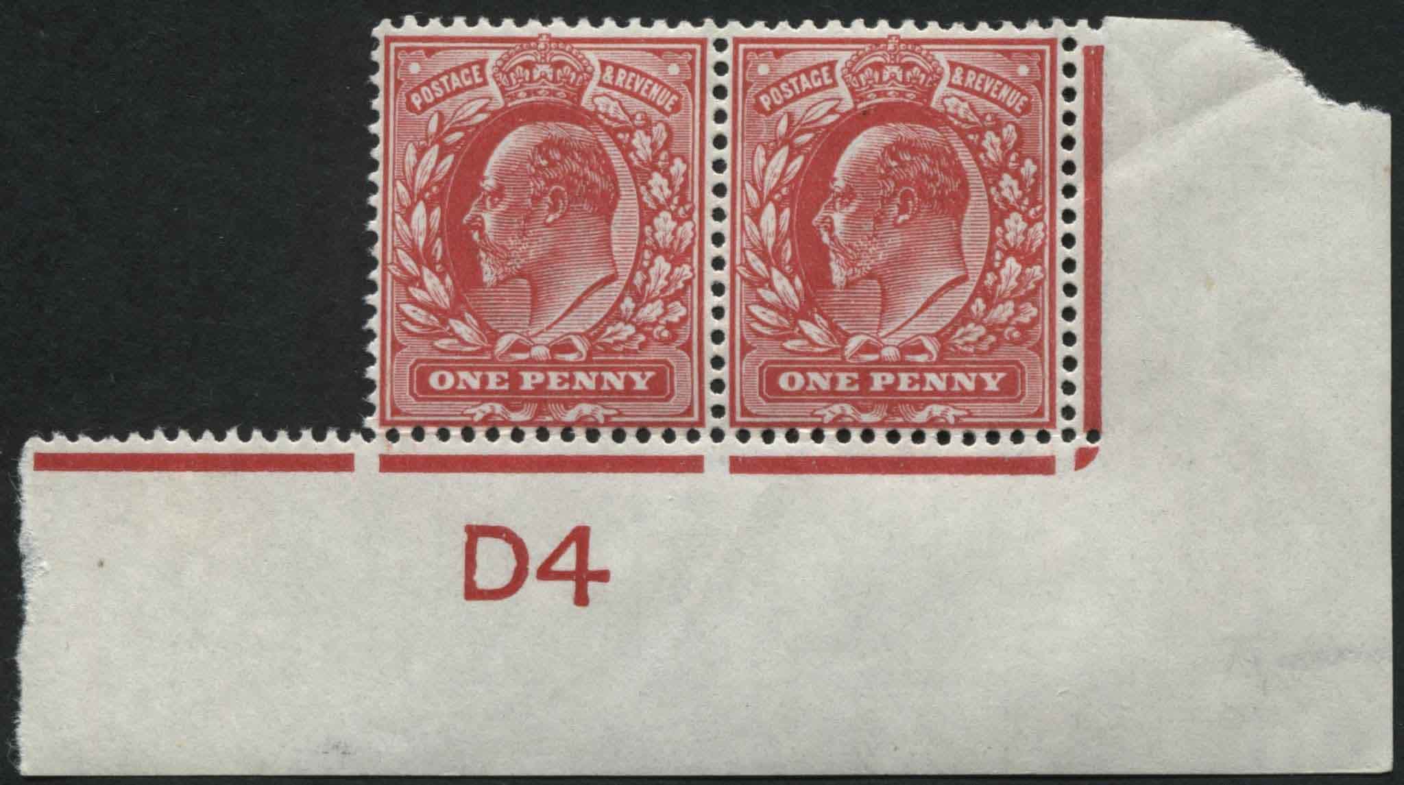 SG219 1d Rose Red pair control D4 with variety SGM5(ha) with Hendon certificate