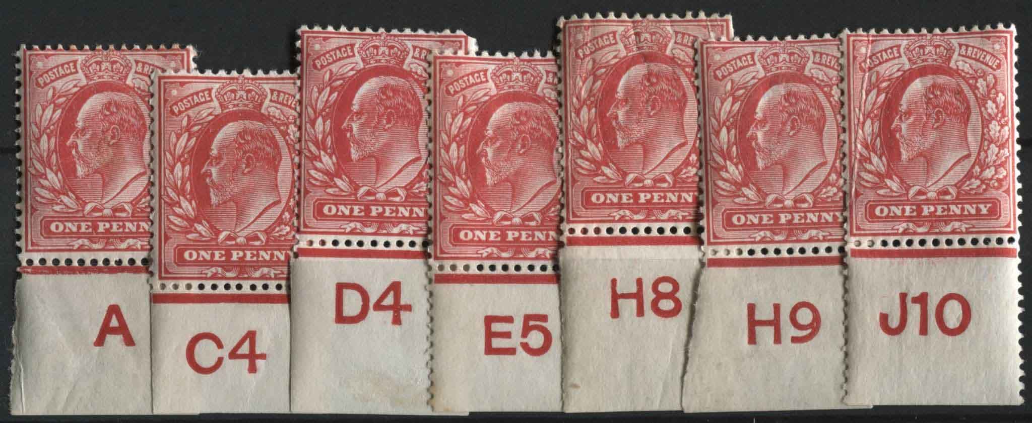 SG219 1d Scarlet, a small lot of 7 control plate singles, A-J10