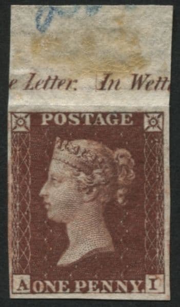 SG22 SpecC2 1d deep Red Brown AI imperforate imprimatur, plate 200  superb!