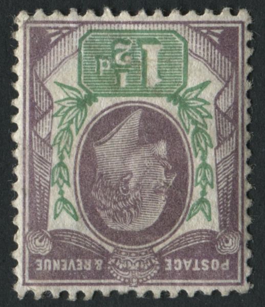 SG221wi SpecM8a 1902-10 1d dull Purple and Green Wmk Inv, small part original gum, unpriced by SG.