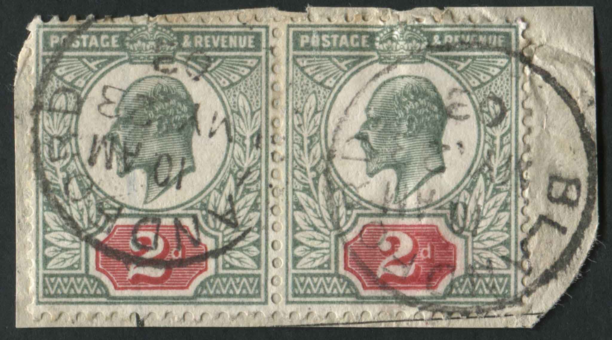 SG226 2d Grey Green and Carmine pair, M11g heavy shading Cat 225