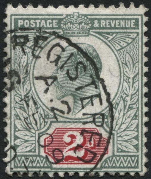 SG228 2d Grey Green and Carmine variety, broken frame next to crown