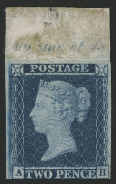 SG23 2d Blue AH, upper marginal imprimatur from plate 5, clear to large margins, fine colour