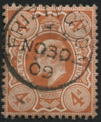 SG239 4d Brown Orange with FRIZINGTON 30.11.1909 ring cancel smack on the nose