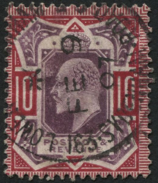 SG254b 10d dull Purple and Carmine 9.2.1907 ring cancel