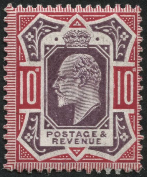 SG255a 10d Slate Purple and Carmine v fine mint, no cross on crown