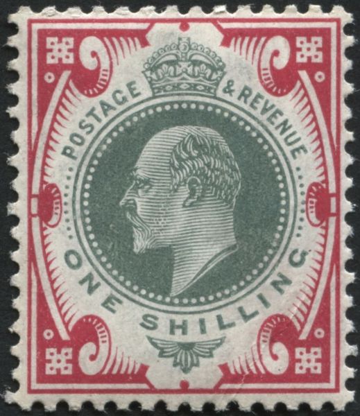 SG257a 1/- dull Green and Carmine U/M