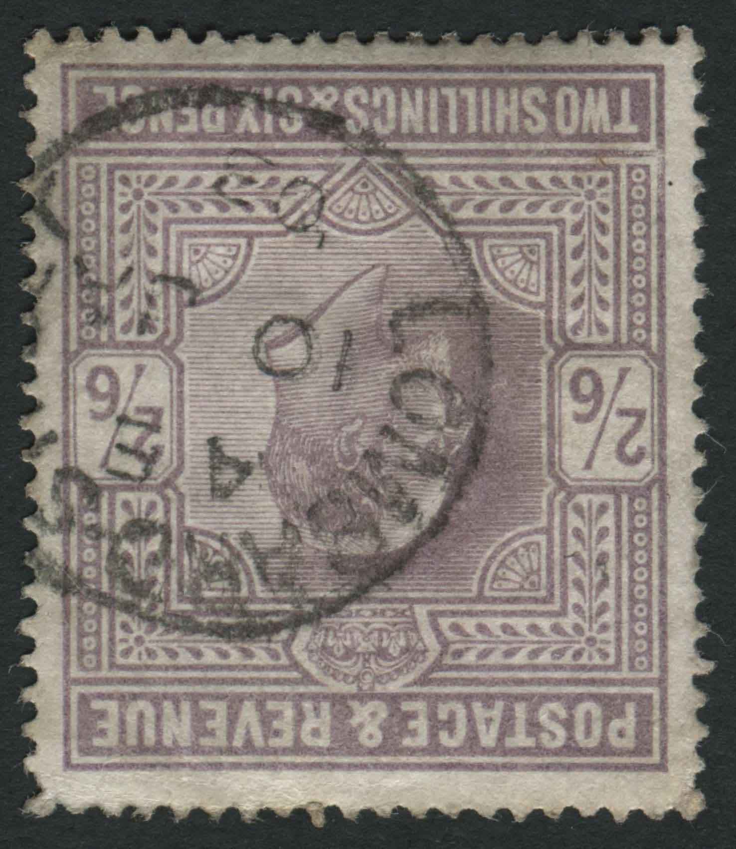 SG260wi 1902-10 2s6d Lilac Wmk Inv, weak corner perf but very fine used with cds, rare thus