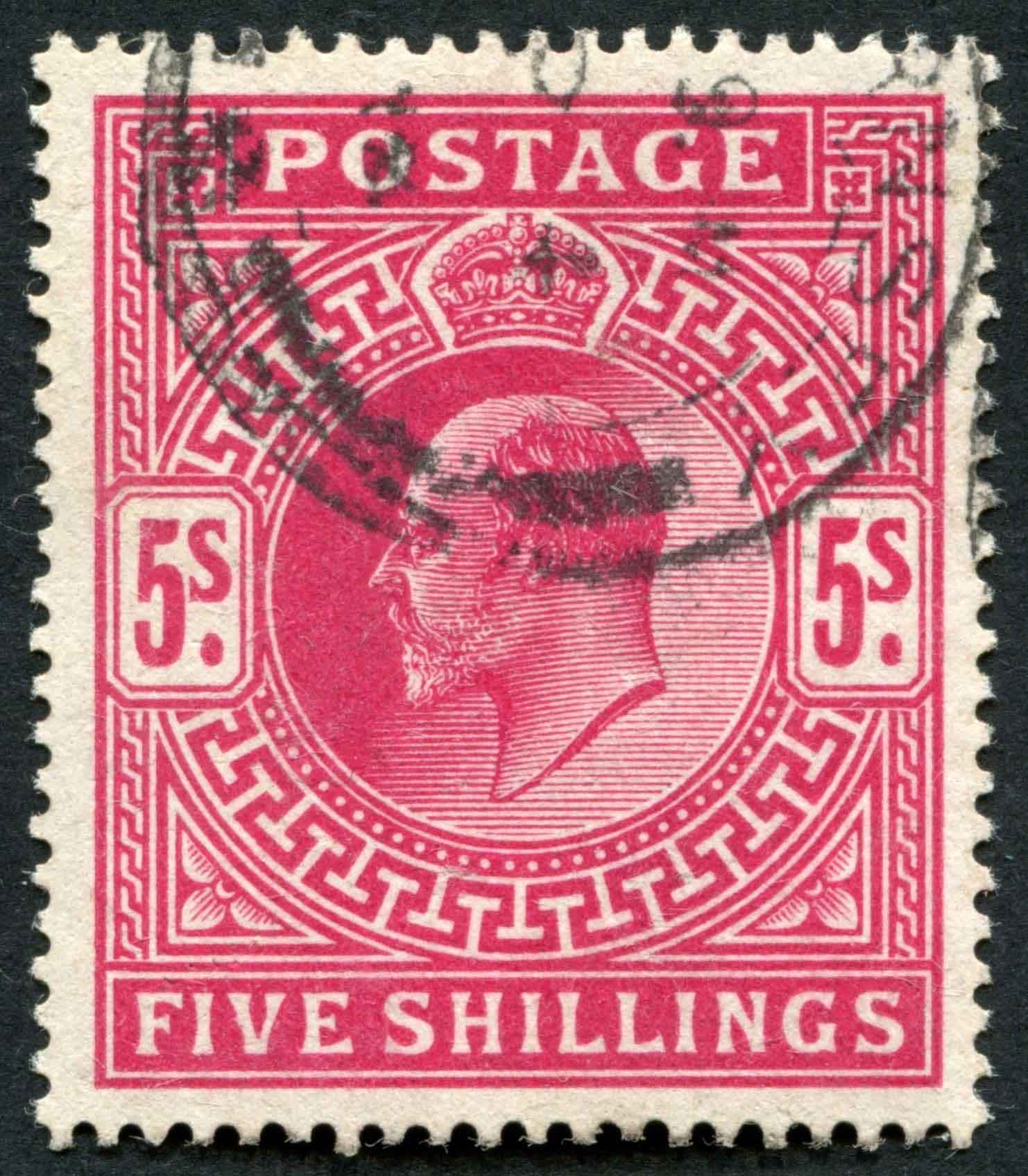 SG263 5/- bright Carmine, very nice used