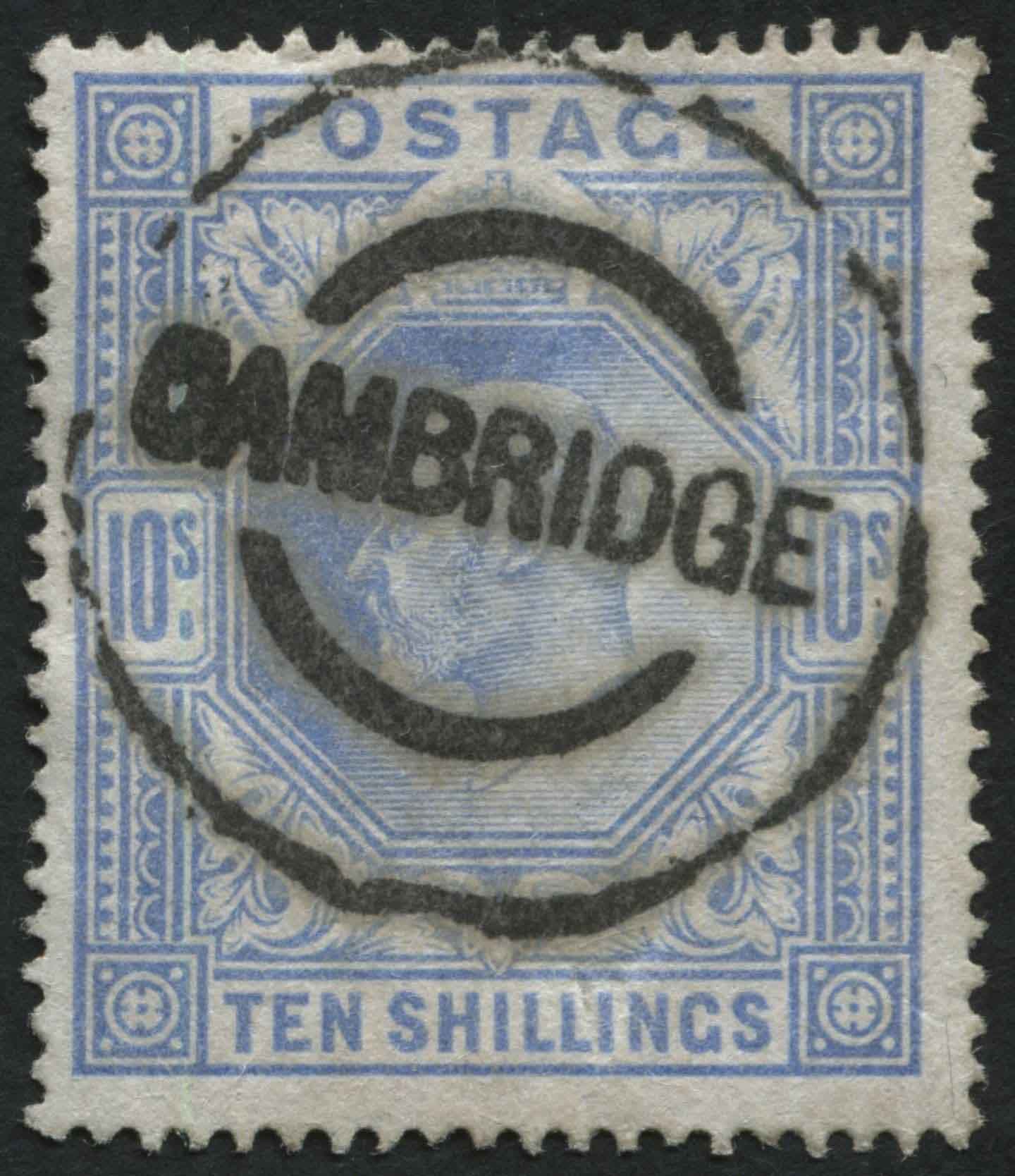 SG265 10/- Blue, CAMBRIDGE double ring