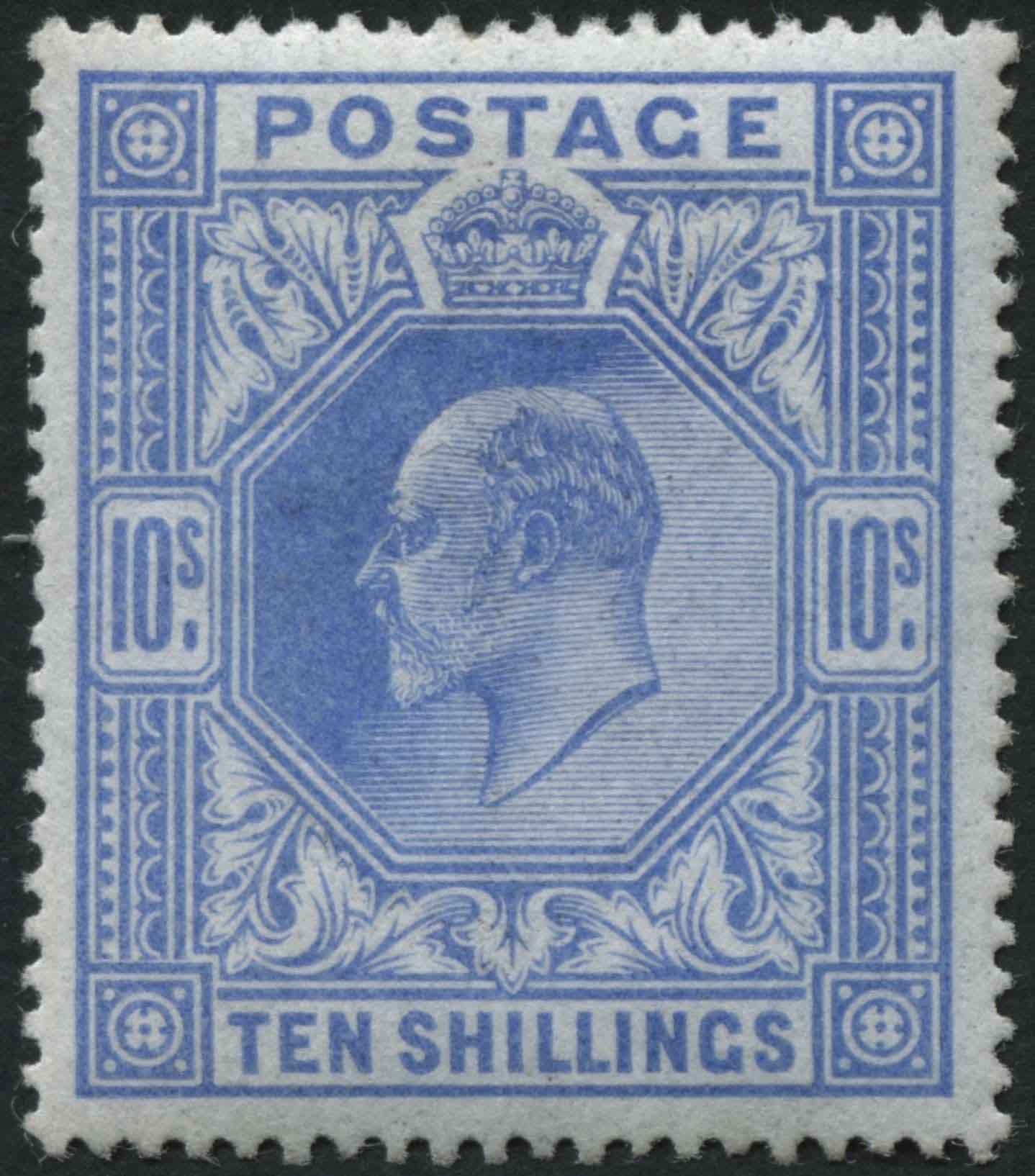 SG265 10/- De La Rue Ultramarine U/M, good colour and fine perforations