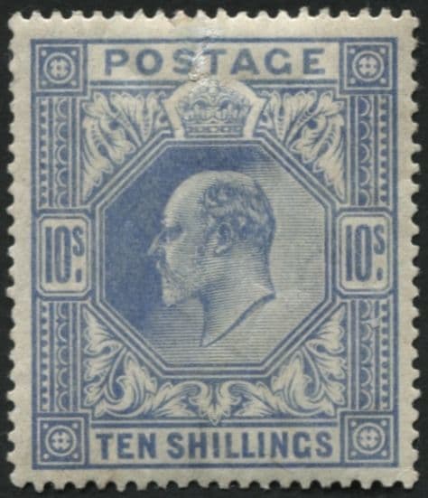 SG265 10/- Ultramarine, fine mint with light gum wrinkles