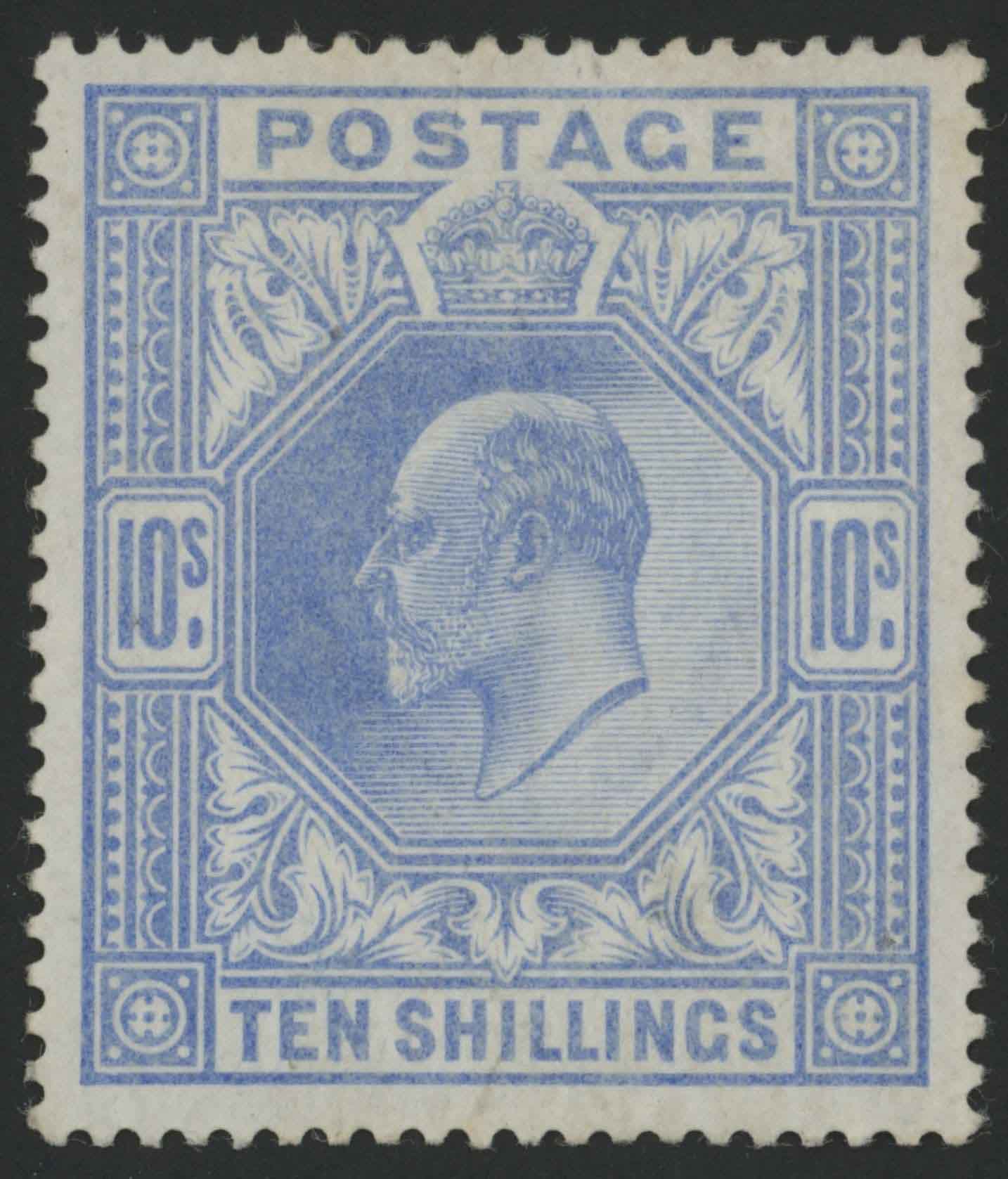 SG265 1902-10 10s Ultramarine, fine and fresh, lightly mounted mint.