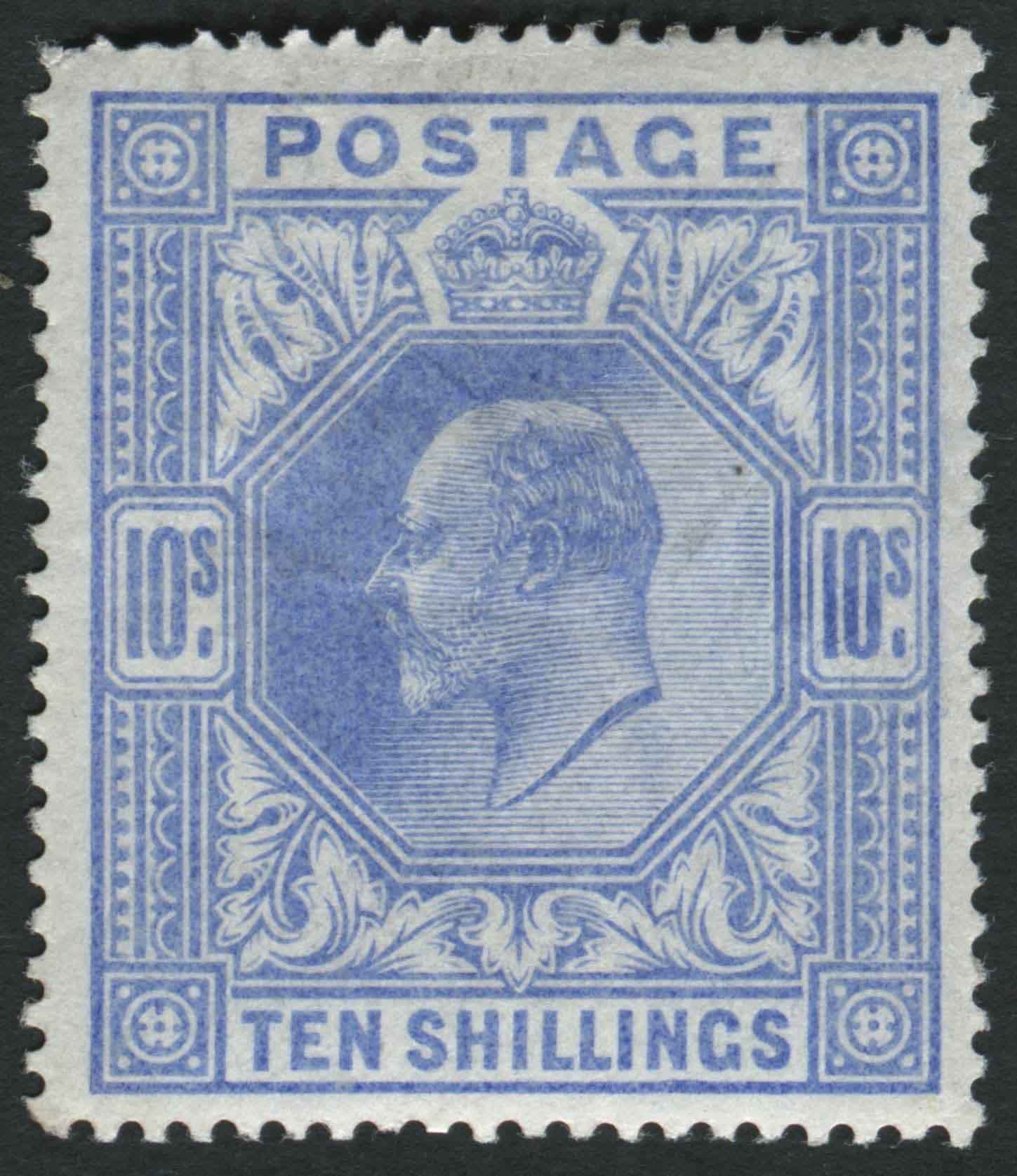 SG265 1902-10 10s Ultramarine, one short perf but good appearance, mounted mint