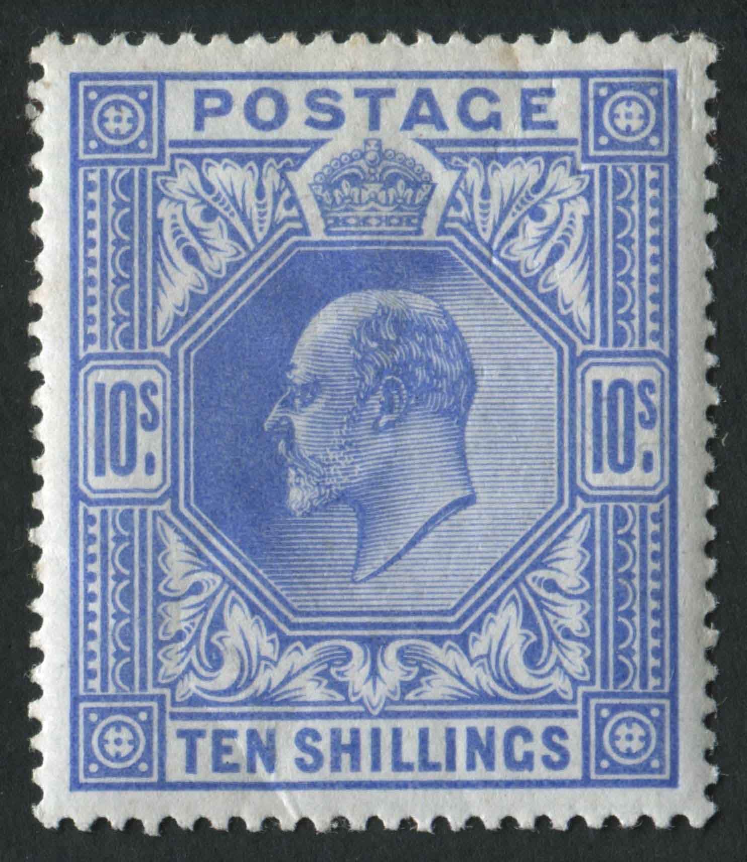 SG265 1902-10 10s ultramarine, tiny wrinkle but fine appearance and very lightly mounted.