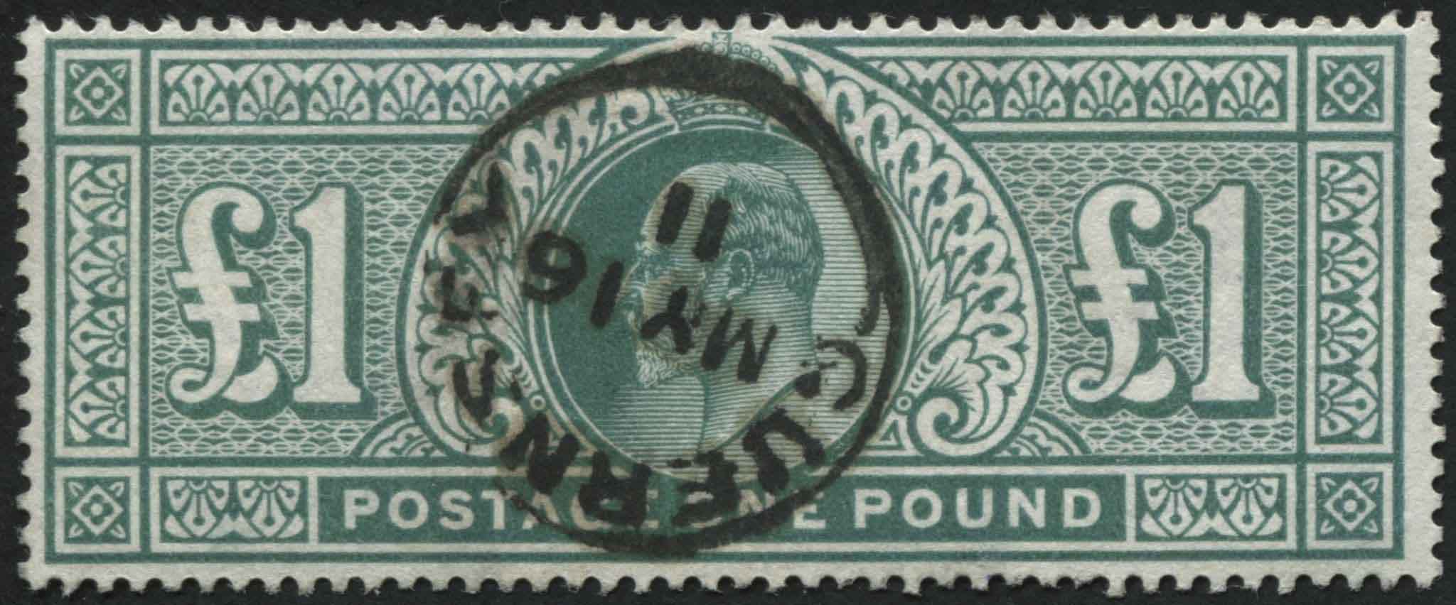 SG266 1 dull Blue Green, 1911 Guernsey cds in centre