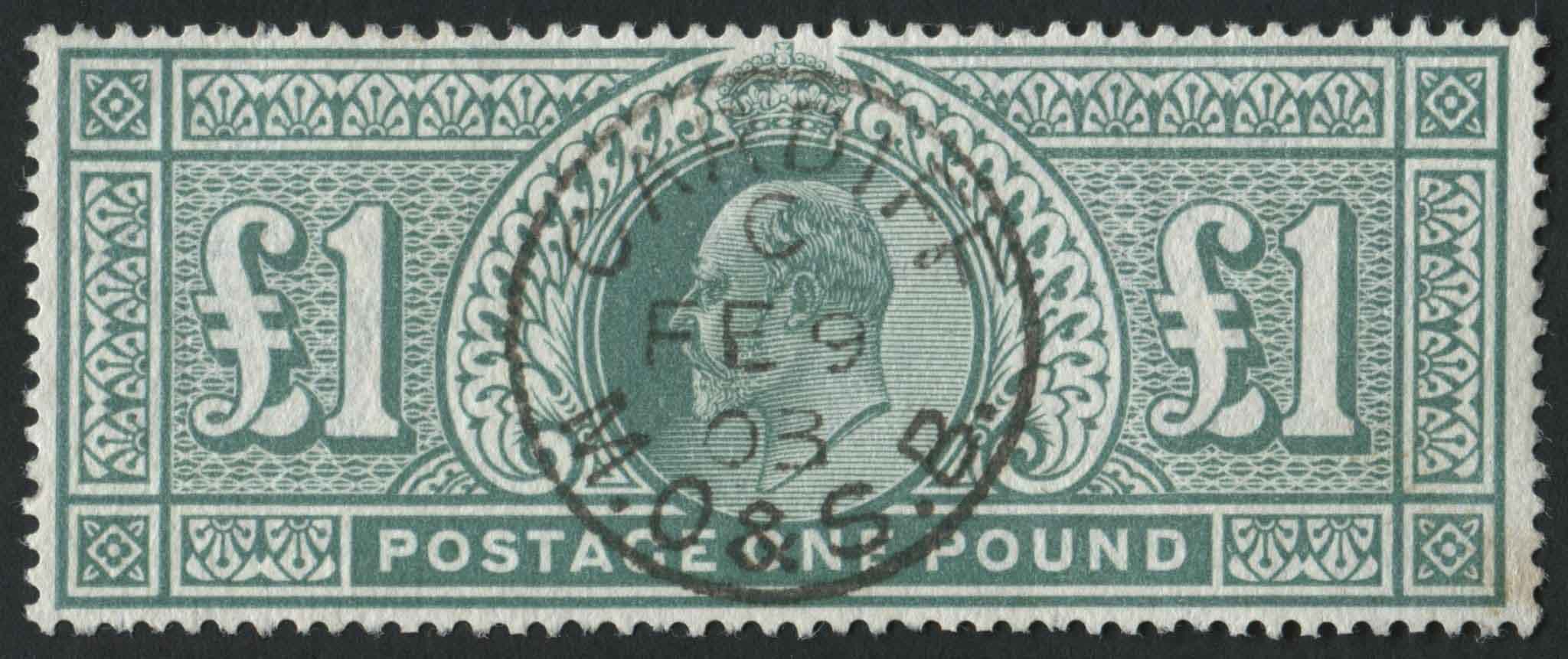 SG266 1 dull Blue Green beautifully cancelled with Cardiff thimble cancel plum centre