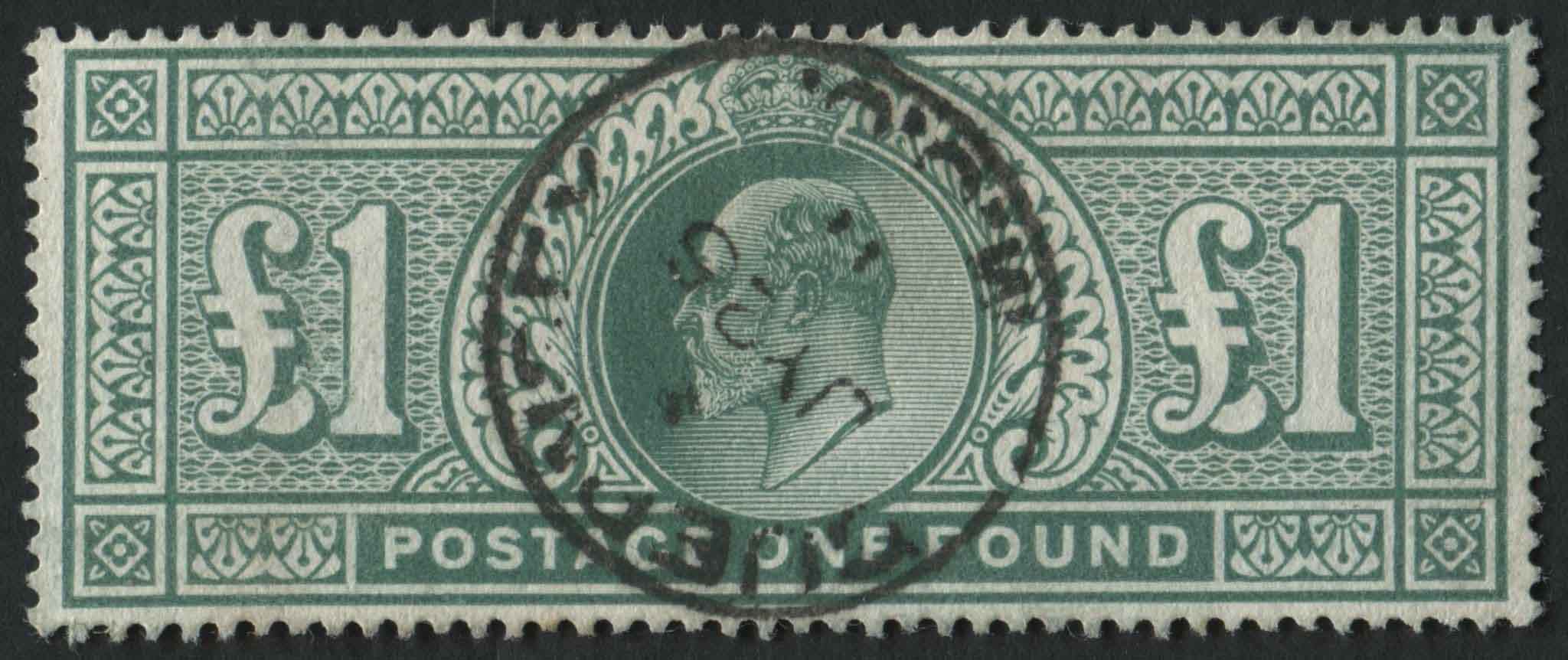 SG266 1 dull blue green perfectly printed and centred with central Guernsey cds 25.2.1911- lovely